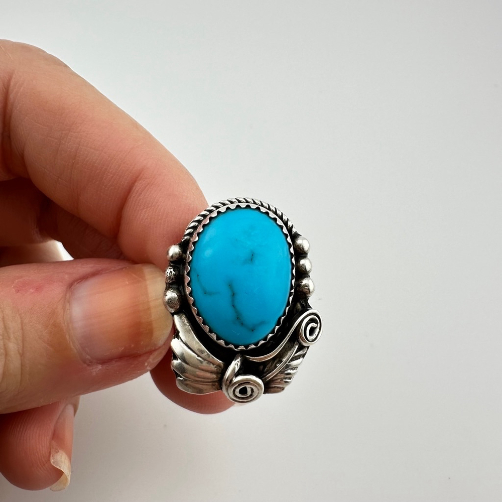 Southwestern Turquoise 925 Sterling Silver Ring Size 5.5 - Picture 4 of 8